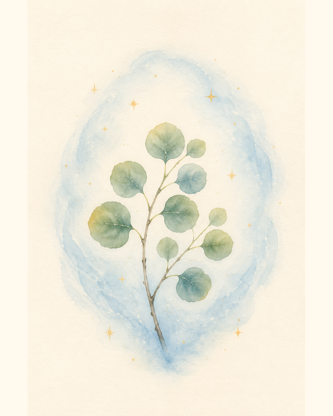 Ein zartes Blatt-Zweigmotiv in Blau