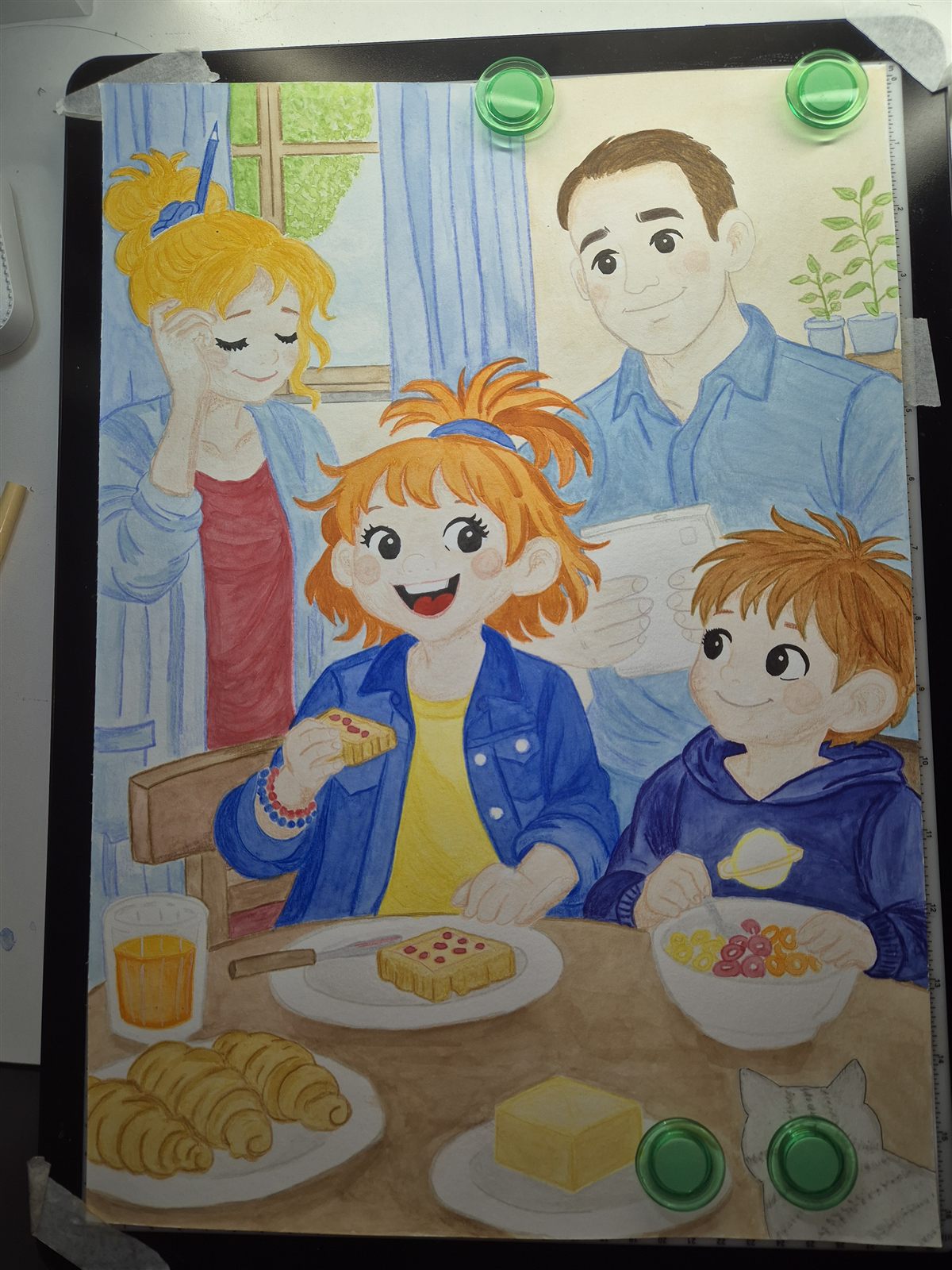 Entstehung der Trulla-Illustration, Schritt 5: Mit Augen, Lächeln und Zahnlücke werden die Figuren lebendig.